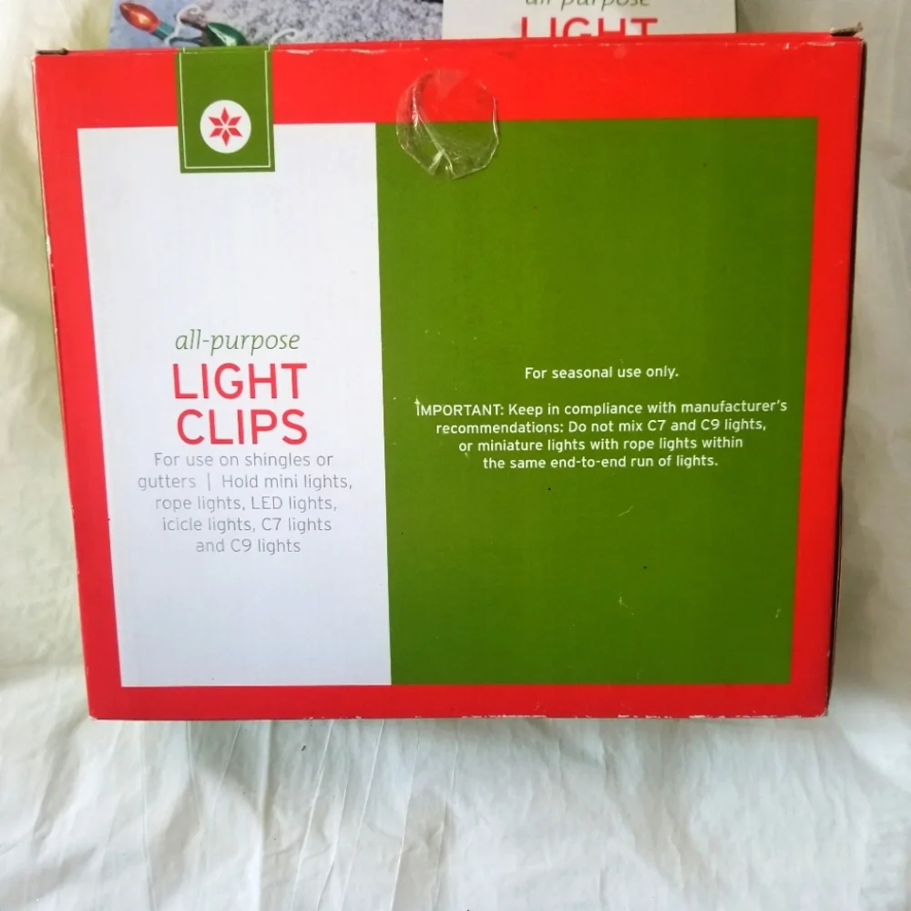 Holiday Christmas All Purpose Indoor/Outdoor Light Clips White 100 per box -New